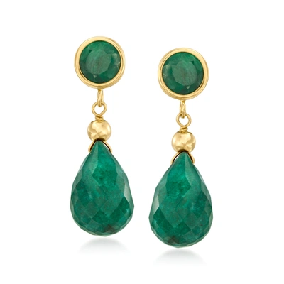 Ross-simons Emerald Drop Earrings In 14kt Yellow Gold In Green