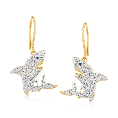 Ross-simons White And Black Diamond Shark Drop Earrings In 18kt Gold Over Sterling In Silver