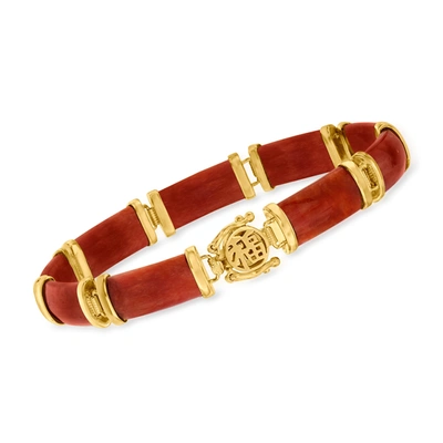 Ross-simons Red Jade "good Fortune" Bracelet In 18kt Gold Over Sterling