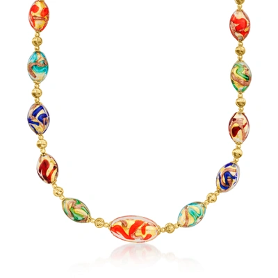Ross-simons Italian Multicolored Murano Glass Bead Necklace In 18kt Gold Over Sterling