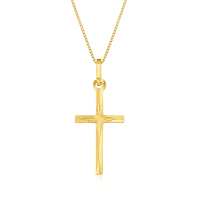 Ross-simons Italian 18kt Yellow Gold Diamond-cut Cross Pendant Necklace In White