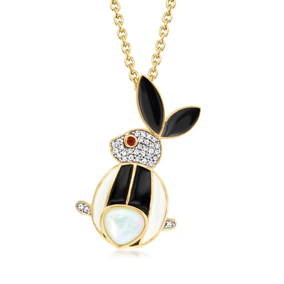 Ross-simons Mother-of-pearl And Multicolored Enamel Rabbit Pendant Necklace With . White Topaz And Garnet Accent In Black