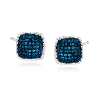 Ross-simons Blue Diamond Square Stud Earrings In Sterling Silver
