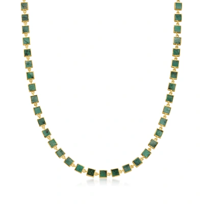 Ross-simons Emerald Square-link Necklace In 18kt Gold Over Sterling In Green