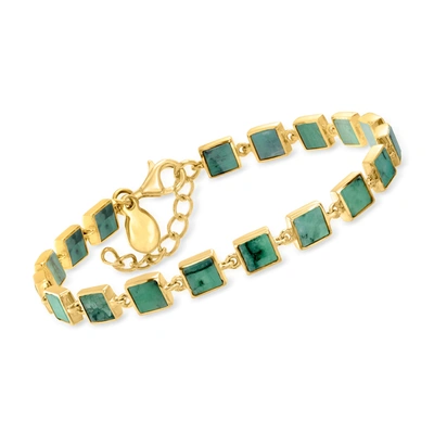 Ross-simons Emerald Square-link Bracelet In 18kt Gold Over Sterling In Multi