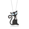 Ross-simons Black Spinel And Blue And White Topaz Cat Pin Pendant Necklace In Sterling In Silver