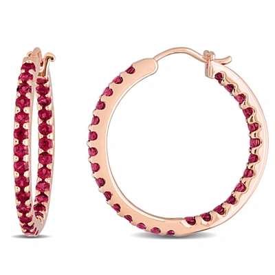 Mimi & Max 2 1/4 Ct Tgw Garnet Inside Outside Hoop Earrings In 10k Rose Gold In Red