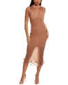 Herve Leger Sheer Layered Midi Dress In Brown