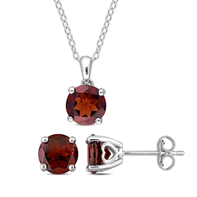 Mimi & Max 4 4/5 Ct Tgw Garnet Solitaire Stud Earring And Pendant With Chain Set In Sterling Silver In Red