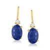 Ross-simons Sapphire Drop Earrings With Diamond Accents In 14kt Yellow Gold In Blue