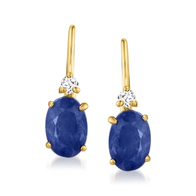 Ross-simons Sapphire Drop Earrings With Diamond Accents In 14kt Yellow Gold In Blue