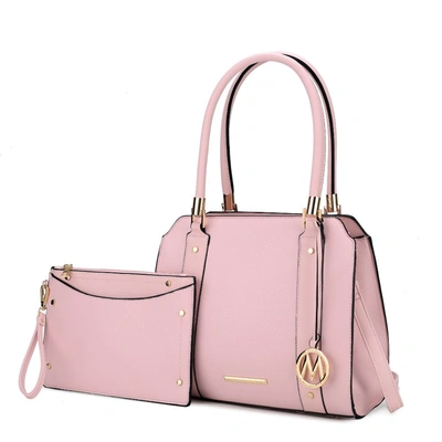 Mkf Collection By Mia K Norah Vegan Leather Women's Satchel Bag With Wristlet - 2 Pieces In Pink
