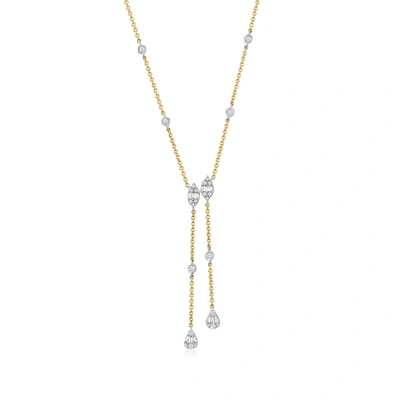 Ross-simons Diamond Lariat Necklace In 14kt 2-tone Gold In White