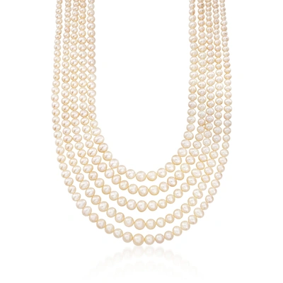 Ross-simons 4-8.5mm Cultured Pearl 5-strand Layered Necklace With Sterling Silver In White