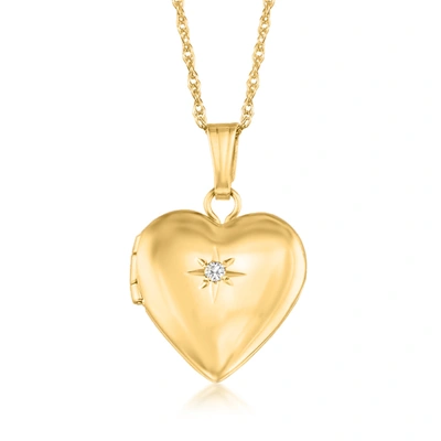 Ross-simons Child's 14kt Yellow Gold Small Heart Locket Necklace With Diamond Accent
