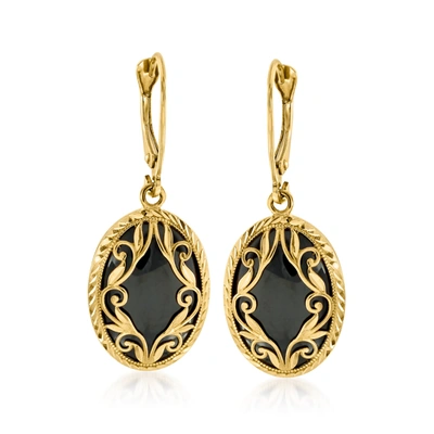 Ross-simons Black Onyx Drop Earrings In 14kt Yellow Gold