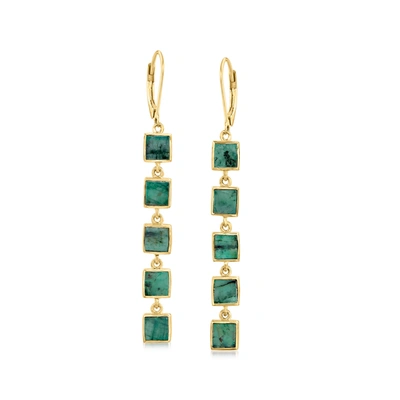 Ross-simons Emerald Square-link Drop Earrings In 18kt Gold Over Sterling In Multi
