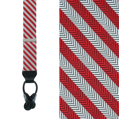 Trafalgar The Griswold Striped Herringbone Silk Button End Braces In Red