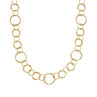 Ross-simons Italian 18kt Yellow Gold Long Textured Circle-link Necklace In White