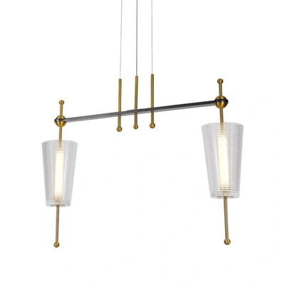 Vonn Lighting Toscana Vap2102ab 29" Integrated Led Linear Pendant Lighting Fixture With Glass Shades In Antique Br