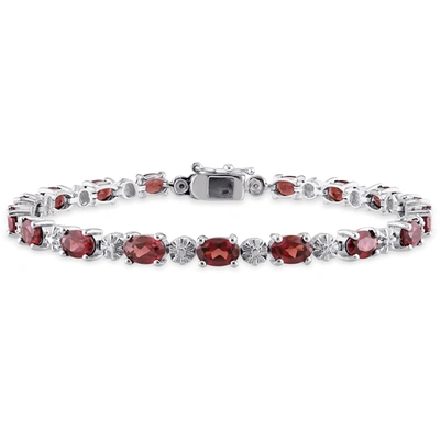 Mimi & Max 9 7/8 Ct Tgw Garnet And Diamond Bracelet In Sterling Silver In Red