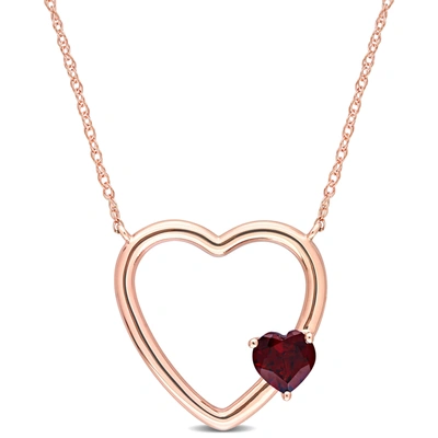 Mimi & Max 1/2 Ct Tgw Garnet Open Heart Pendant With Chain In 10k Rose Gold In Red