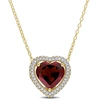 Mimi & Max 3 4/5 Ct Tgw Garnet And 1/5 Tw Diamond Halo Heart Necklace With Chain In Yellow Plated Sterling Silv In Red