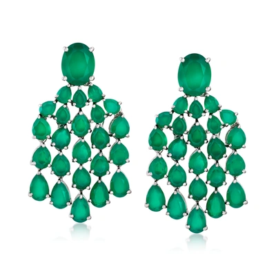 Ross-simons Green Chalcedony Chandelier Drop Earrings In Sterling Silver