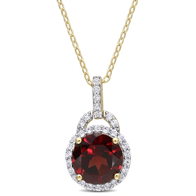 Mimi & Max 3 1/2 Ct Tgw Garnet And White Topaz Pendant With Chain In Yellow Plated Sterling Silver In Red