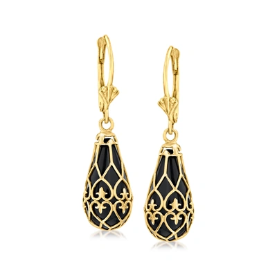 Ross-simons Black Onyx Teardrop Earrings In 14kt Yellow Gold