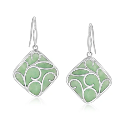 Ross-simons Jade Drop Earrings In Sterling Silver In Green