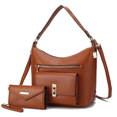 Mkf Collection By Mia K Clara Vegan Leather Women's Shoulder Bag With Wristlet Wallet- 2 Pieces In Brown