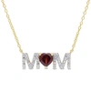 Mimi & Max 4/5 Ct Tgw Heart Garnet And 1/10 Ct Tdw Diamond "mom" Pendant With Chain In Yellow Plated Sterling S In Red