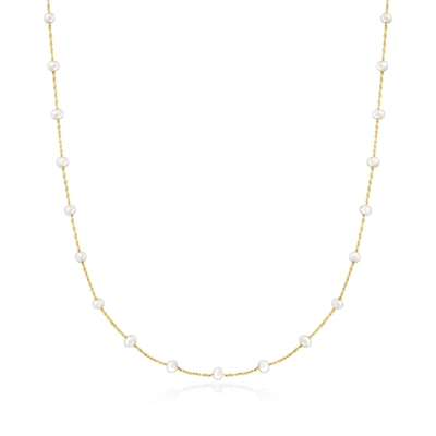 Rs Pure Ross-simons 3-3.5mm Cultured Pearl Station Necklace In 14kt Yellow Gold In White