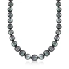 Ross-simons 10-13mm Black Cultured Tahitian Pearl Necklace With 14kt White Gold In Silver