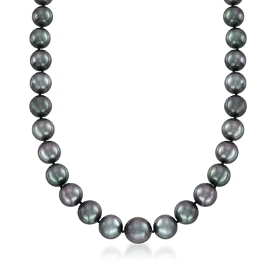 Ross-simons 10-13mm Black Cultured Tahitian Pearl Necklace With 14kt White Gold In Silver
