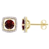 Mimi & Max 1 1/5 Ct Tgw Garnet And Diamond Halo Square Stud Earrings In 10k Yellow Gold In Red