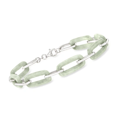 Ross-simons Jade Paper Clip Link Bracelet In Sterling Silver In White