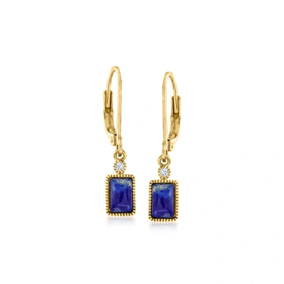 Rs Pure By Ross-simons Lapis Drop Earrings With Diamond Accents In 14kt Yellow Gold In Blue