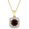 Mimi & Max 1 Ct Tgw Garnet And 1/10 Ct Tw Diamond Halo Square Drop Pendant With Chain In 10k Yellow Gold In Black
