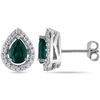 MIMI & MAX WOMEN'S 1 3/4CT TGW CREATED EMERALD AND WHITE SAPPHIRE TEARDROP EARRINGS IN STERLING SILVER