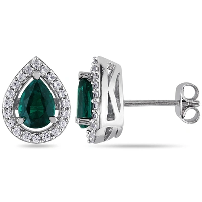 Mimi & Max Women's 1 3/4ct Tgw Created Emerald And White Sapphire Teardrop Earrings In Sterling Silver In Green