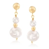 Ross-simons 5-9mm Cultured Pearl Drop Earrings In 14kt Yellow Gold In White