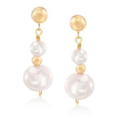 Ross-simons 5-9mm Cultured Pearl Drop Earrings In 14kt Yellow Gold In White