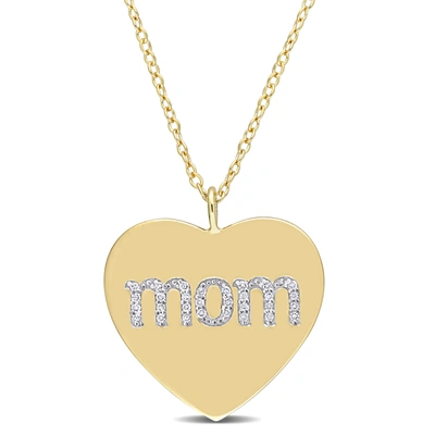 Mimi & Max Women's 1/10ct Tdw Diamond "mom" Heart Pendant W/ Chain In Yellow Plated Sterling Silver
