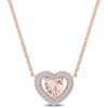 Mimi & Max 1/10ct Tgw Cubic Zirconia And Simulated Morganite Heart Necklace In Rose Plated Sterling Silver In Silver