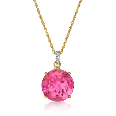 Ross-simons Pink Quartz Pendant Necklace With Diamond Accents In 14kt Yellow Gold