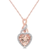 Mimi & Max Halo Diamond And Heart Shaped Morganite Pendant With Chain In 10k Rose Gold In Pink