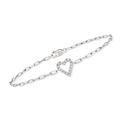 Rs Pure By Ross-simons Diamond Heart Paper Clip Link Bracelet In Sterling Silver