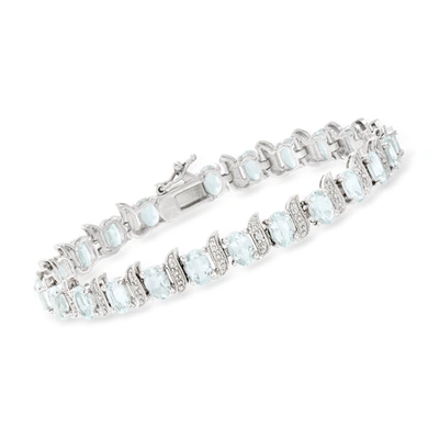 ROSS-SIMONS AQUAMARINE TENNIS BRACELET WITH DIAMOND ACCENTS IN STERLING SILVER